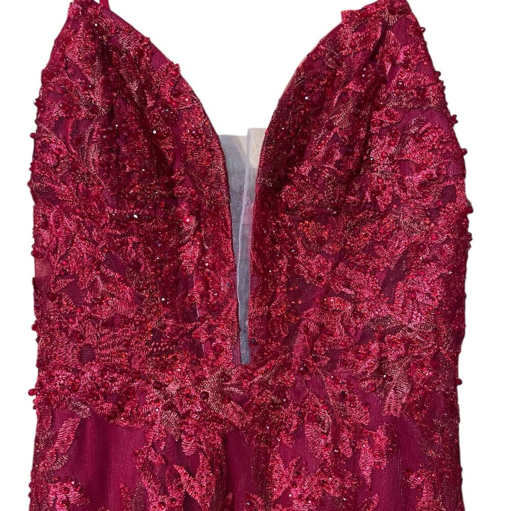 Mac Duggal Burgundy Beaded Spaghetti Strap Maxi Gown - Picture 8 of 12